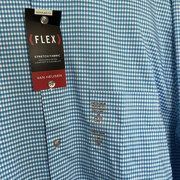 NWT Van Heusen Men’s Blue Checkered Button Down Dress shirt size 2XL - Picture 3 of 6